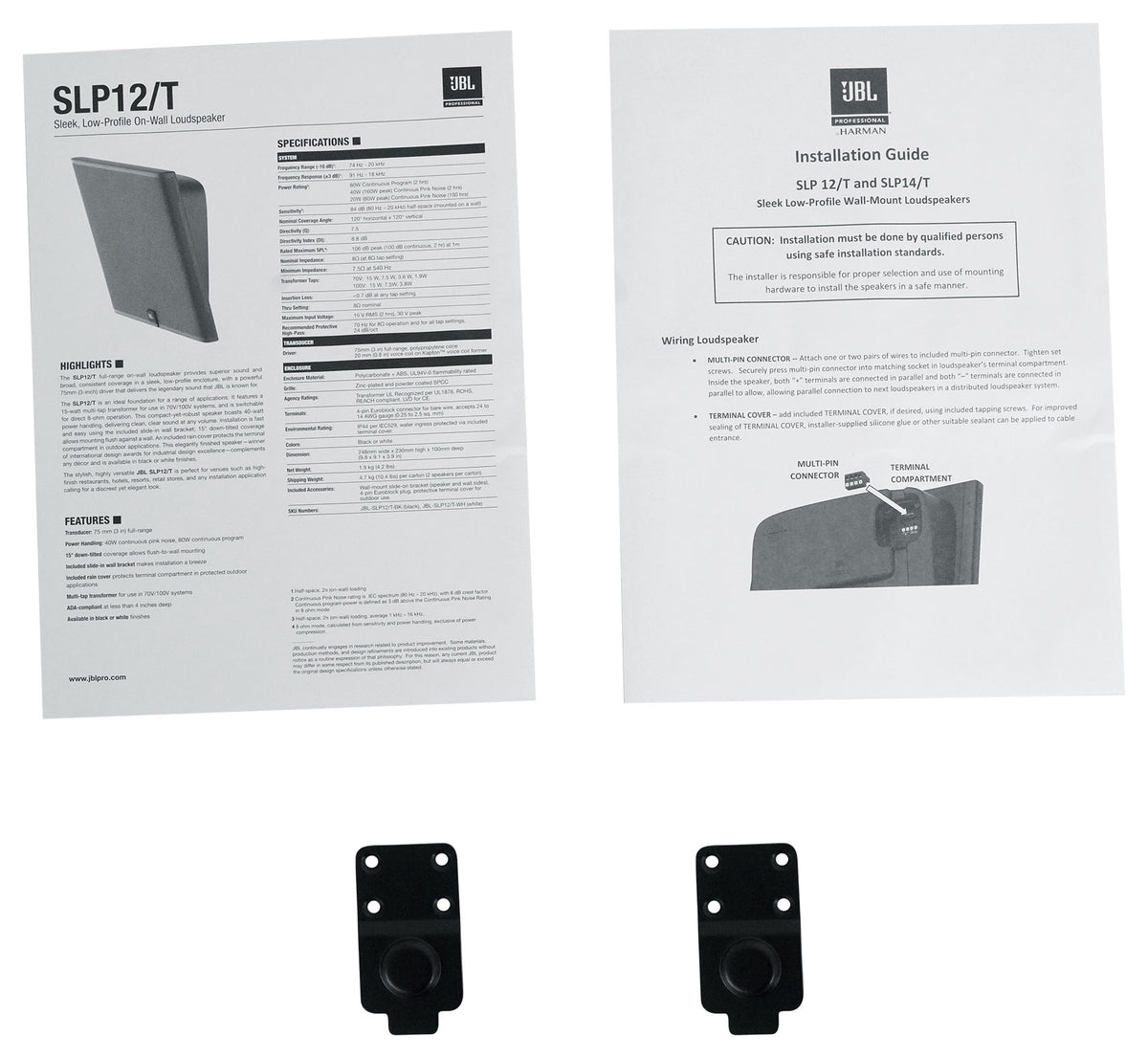 Pair JBL SLP12/T-BK Sleek Low-Profile On Wall Mount 3" 70v Commercial Speakers
