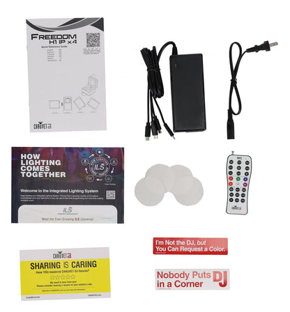 (4) Chauvet DJ FREEDOM H1 IP ILS X4 RGBWA+UV Indoor/Outdoor Wash Lights+Charger