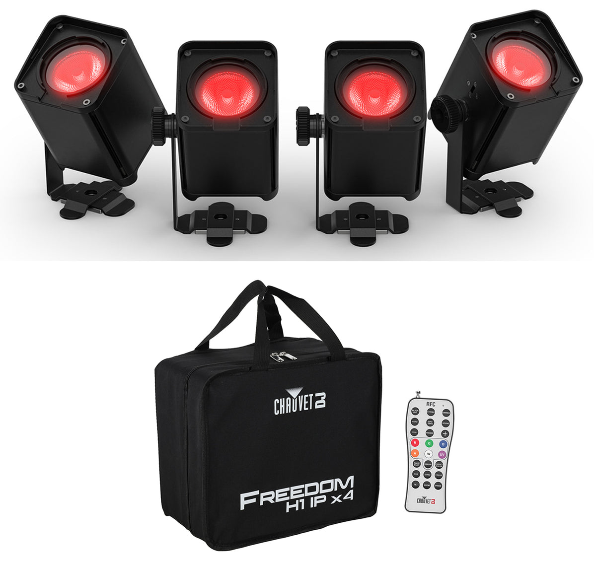 (4) Chauvet DJ FREEDOM H1 IP ILS X4 RGBWA+UV Indoor/Outdoor Wash Lights+Charger