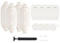 Rockville FEN410-WHITE Boat Fender Package 4 Bumpers 10"x30", 4 Covers, 4 Lines