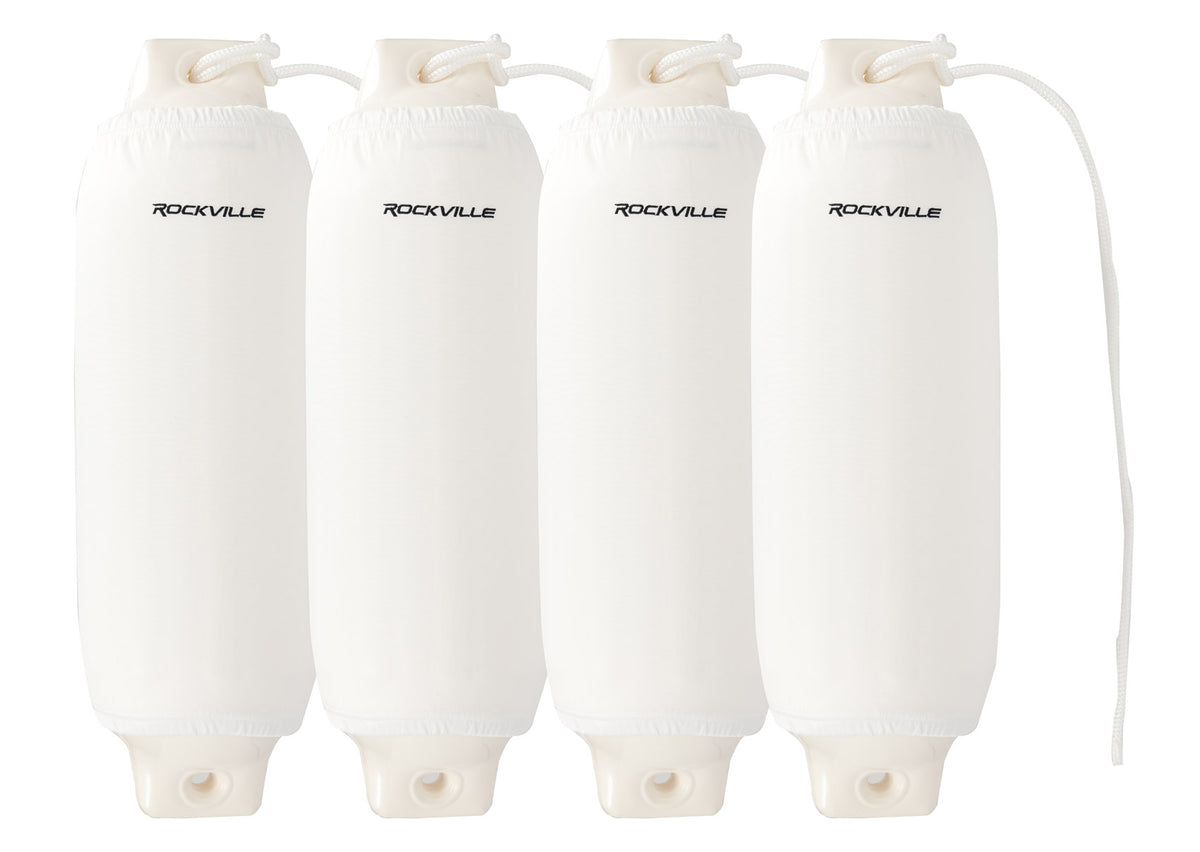 Rockville FEN410-WHITE Boat Fender Package 4 Bumpers 10"x30", 4 Covers, 4 Lines
