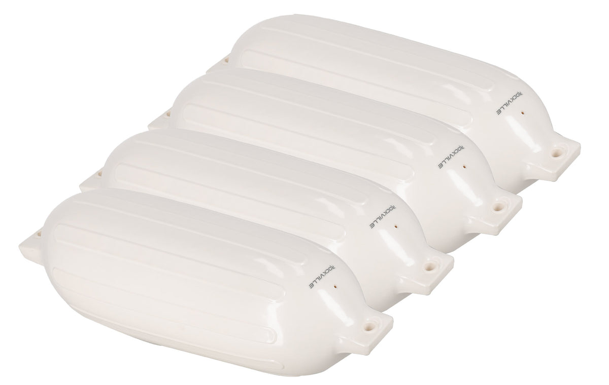 Rockville FEN410-WHITE Boat Fender Package 4 Bumpers 10"x30", 4 Covers, 4 Lines