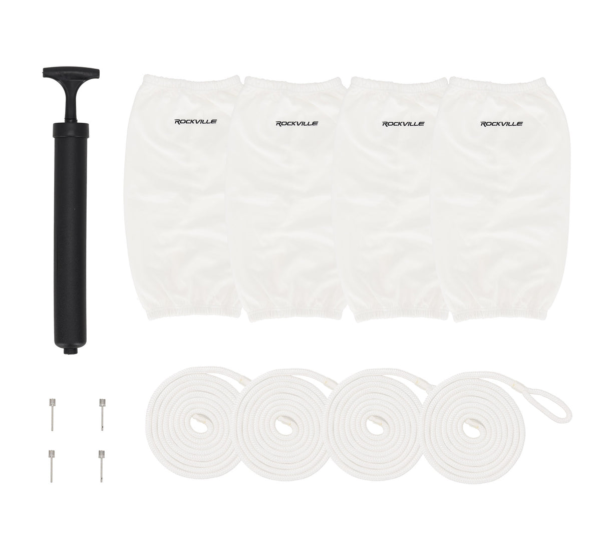 Rockville FEN410-WHITE Boat Fender Package 4 Bumpers 10"x30", 4 Covers, 4 Lines