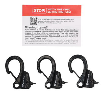 Rockville RQA-3 (3) Quick Release Boat Fender Clips, Easy Height Adjustment