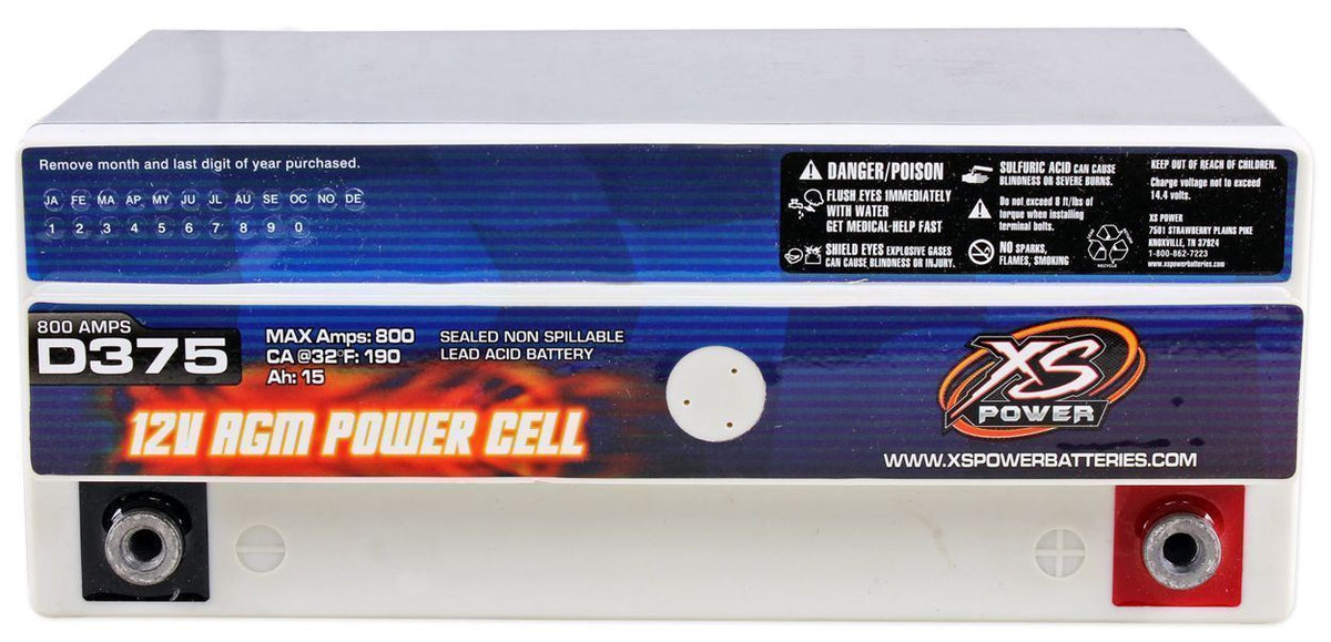 XS Power D375 800 Amp AGM Power Cell Car Audio Battery + Terminal Hardware