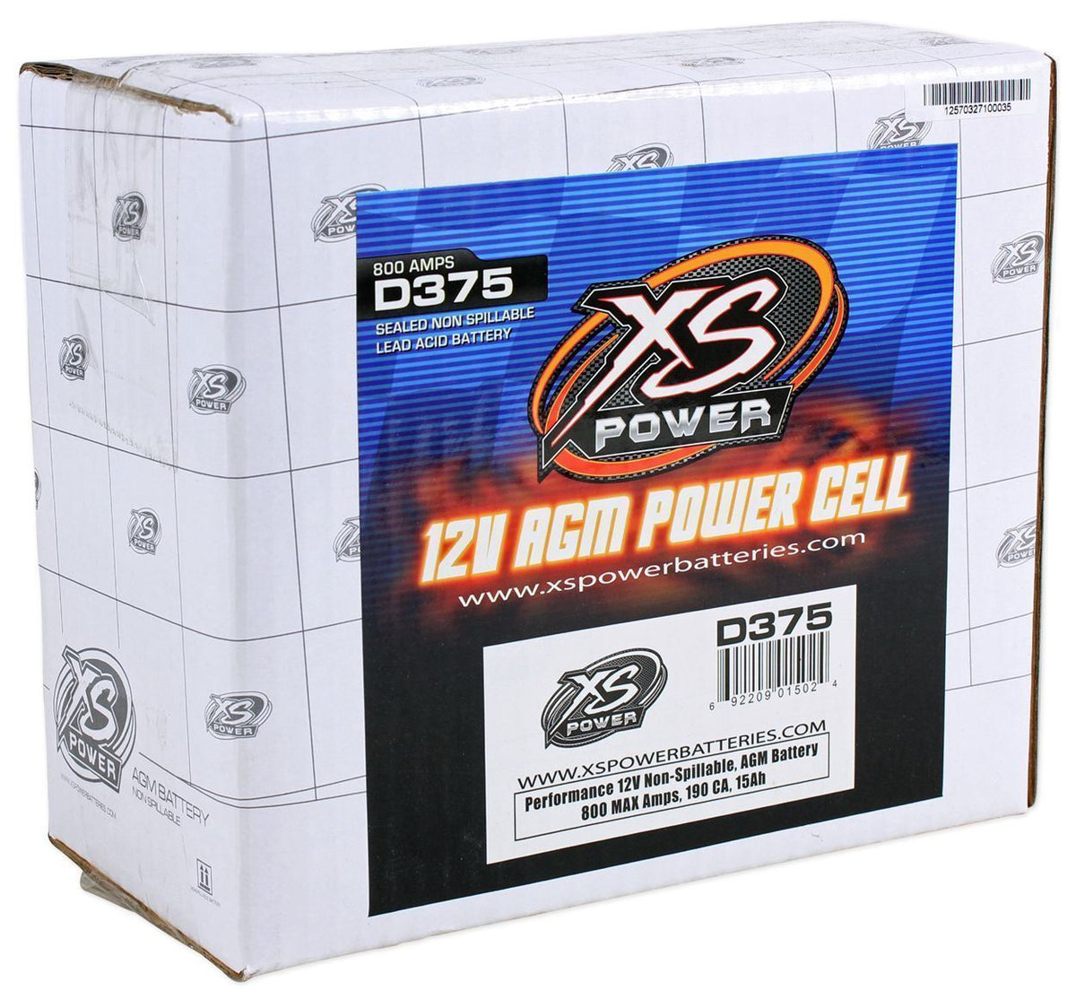 XS Power D375 800 Amp AGM Power Cell Car Audio Battery + Terminal Hardware
