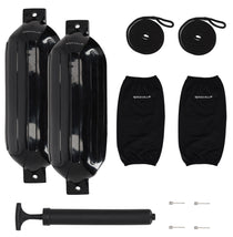 Rockville FEN210-BLACK Boat Fender Package 2 Bumpers 10"x30", 2 Covers, 2 Lines