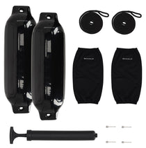 Rockville FEN285-BLACK Boat Fender Package 2 Bumpers 8.5"x27", 2 Covers, 2 Lines