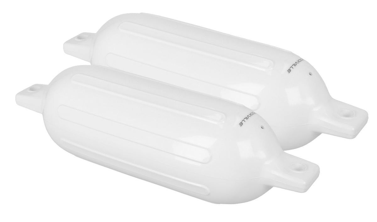 Rockville FEN265-WHITE Boat Fender Package 2 Bumpers 6.5"x23", 2 Covers, 2 Lines