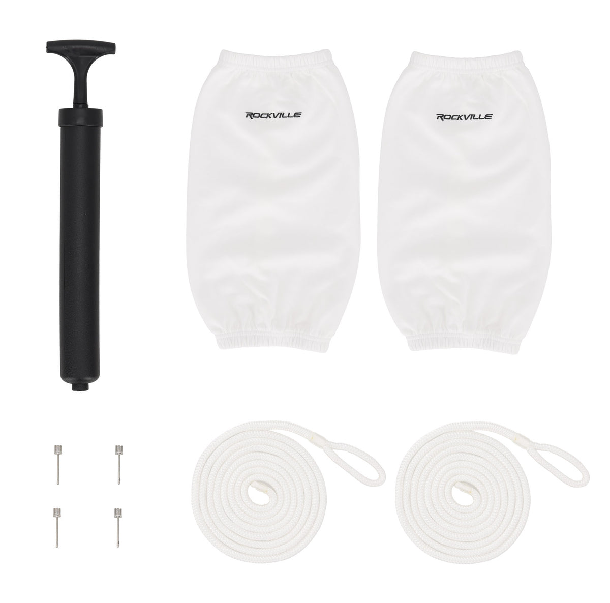 Rockville FEN265-WHITE Boat Fender Package 2 Bumpers 6.5"x23", 2 Covers, 2 Lines