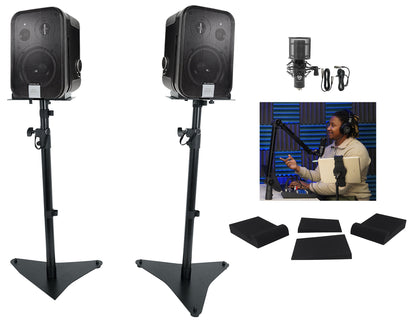 (2) JBL C2PS CONTROL 2P 5.25" Studio Recording Monitor Speakers+Stands+Mic+Boom