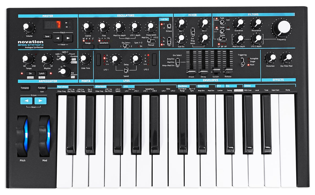 Novation BASS STATION II 25-Key Monophonic MIDI USB Analog Keyboard Synthesizer
