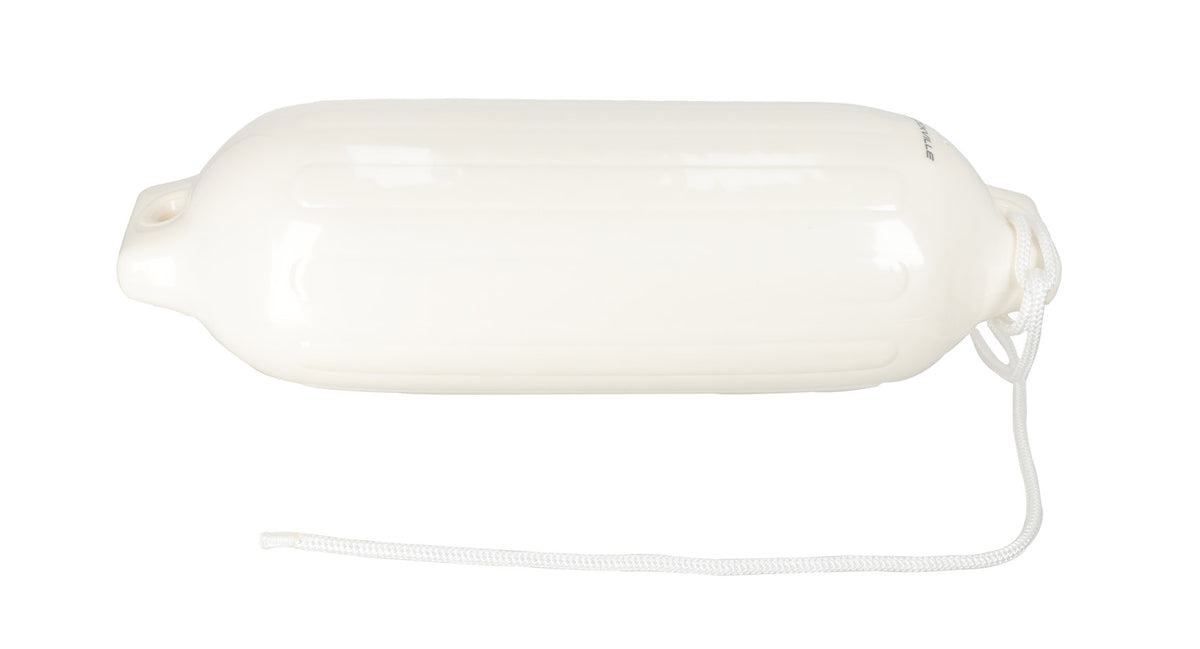 Rockville FEN185-WHITE 8.5" x 27" Boat Fender + 10 Foot Line Marine Bumper