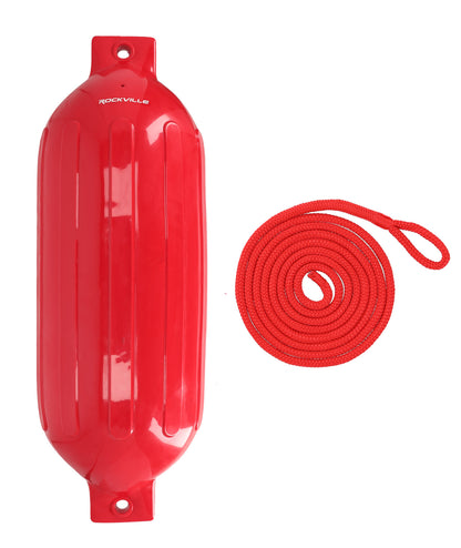 Rockville FEN110-RED 10" x 30" Marine Boat Fender, UV-Resistant, Inflatable