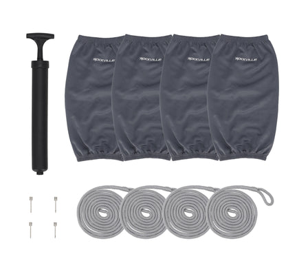 Rockville FEN485-GREY Boat Fender Package 4 Bumpers 8.5"x27", 4 Covers, 4 Lines