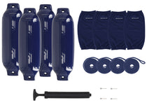 Rockville FEN485-NAVY BLUE (4) 8.5" Boat Fenders 4 Covers, 4 Lines Package