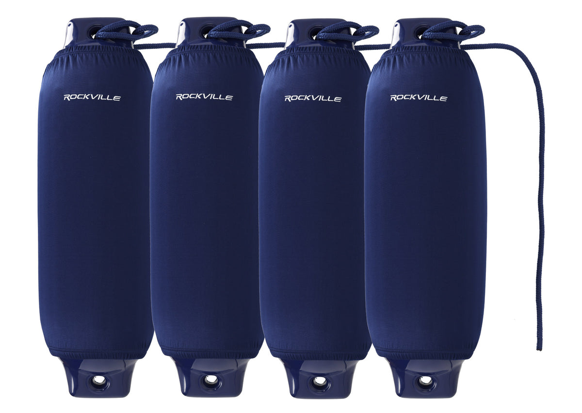 Rockville FEN485-NAVY BLUE (4) 8.5" Boat Fenders 4 Covers, 4 Lines Package
