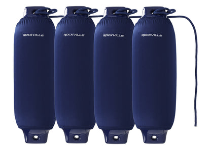 Rockville FEN485-NAVY BLUE (4) 8.5" Boat Fenders 4 Covers, 4 Lines Package