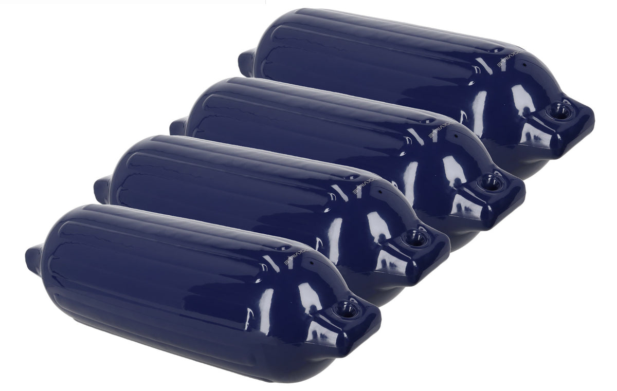 Rockville FEN485-NAVY BLUE (4) 8.5" Boat Fenders 4 Covers, 4 Lines Package
