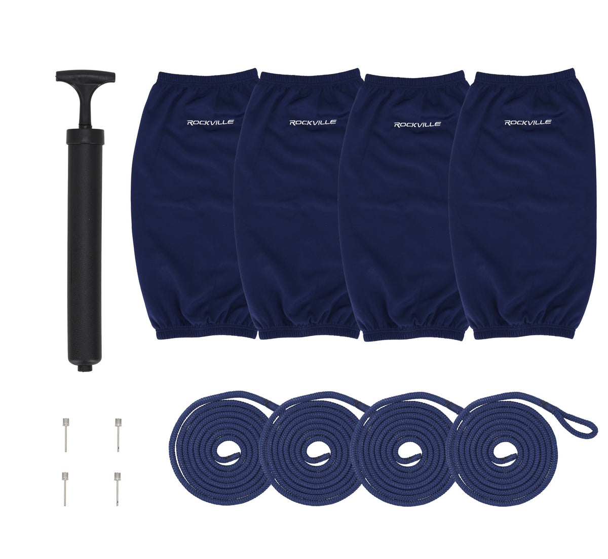 Rockville FEN485-NAVY BLUE (4) 8.5" Boat Fenders 4 Covers, 4 Lines Package