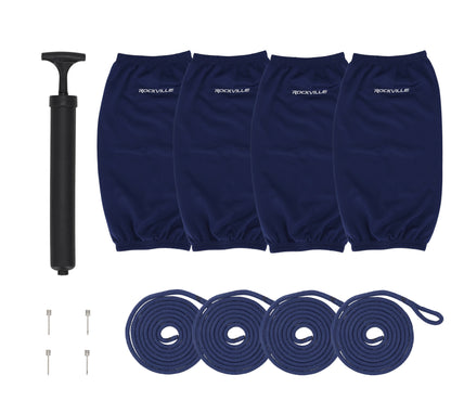 Rockville FEN485-NAVY BLUE (4) 8.5" Boat Fenders 4 Covers, 4 Lines Package