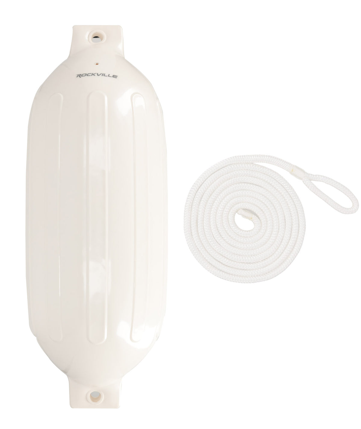 Rockville FEN110-WHITE 10" x 30" Marine Boat Fender, UV-Resistant, Inflatable