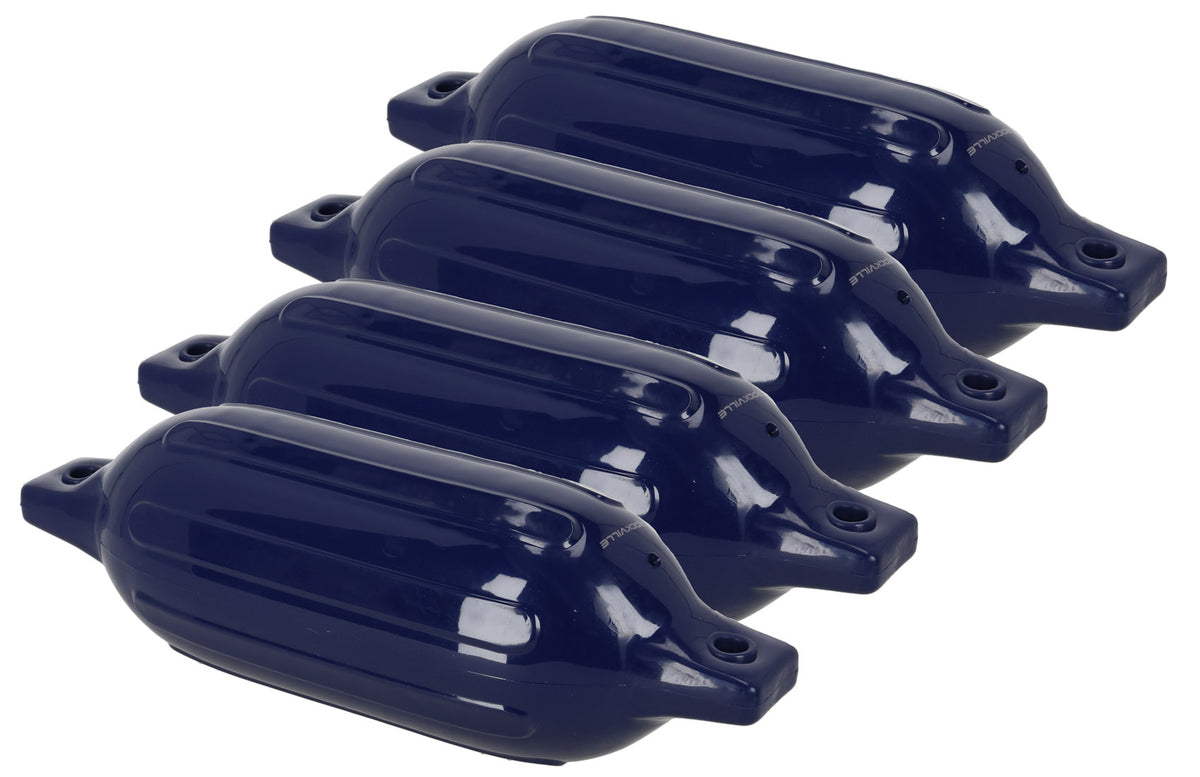 Rockville FEN445-NAVY BLUE Boat Fender Package 4 Bumpers 4.5"x16", 4 Lines+Pump