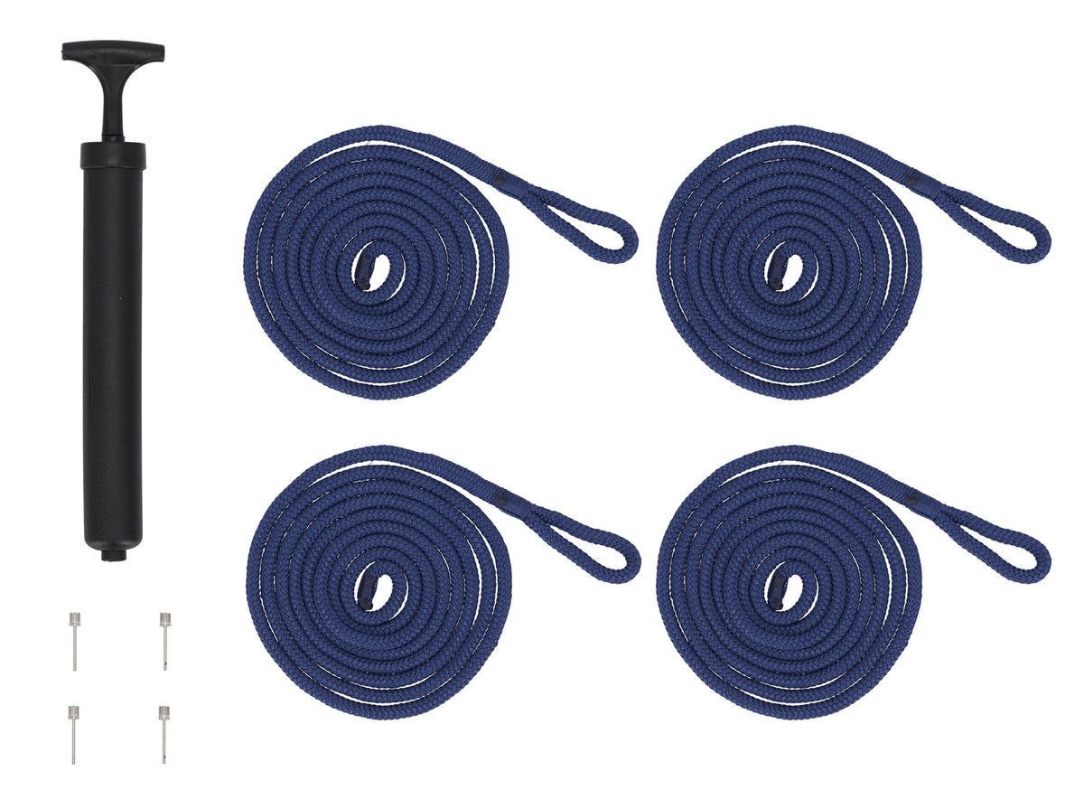 Rockville FEN445-NAVY BLUE Boat Fender Package 4 Bumpers 4.5"x16", 4 Lines+Pump