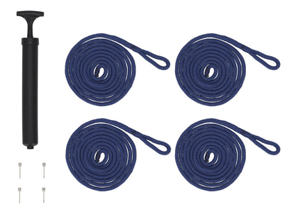 Rockville FEN445-NAVY BLUE Boat Fender Package 4 Bumpers 4.5"x16", 4 Lines+Pump