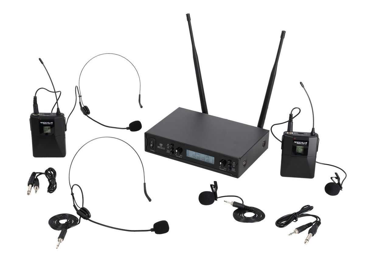 Rockville RWM-200 L2 Dual Lavalier/Lapel & Headset UHF Mic System, 200 Channels