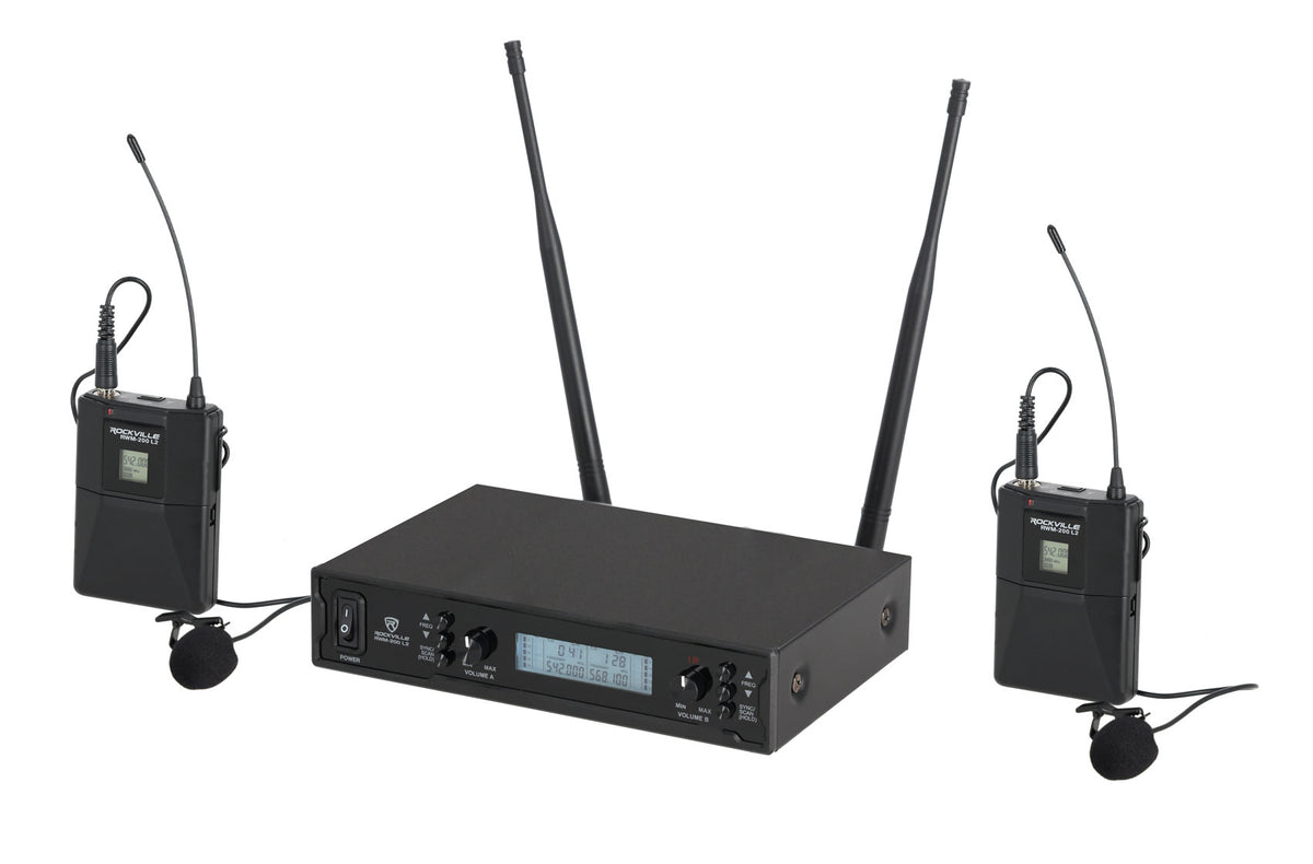 Rockville RWM-200 L2 Dual Lavalier/Lapel & Headset UHF Mic System, 200 Channels