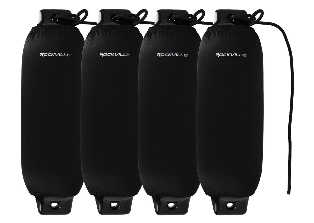 Rockville FEN410-BLACK Boat Fender Package 4 Bumpers 10"x30", 4 Covers, 4 Lines