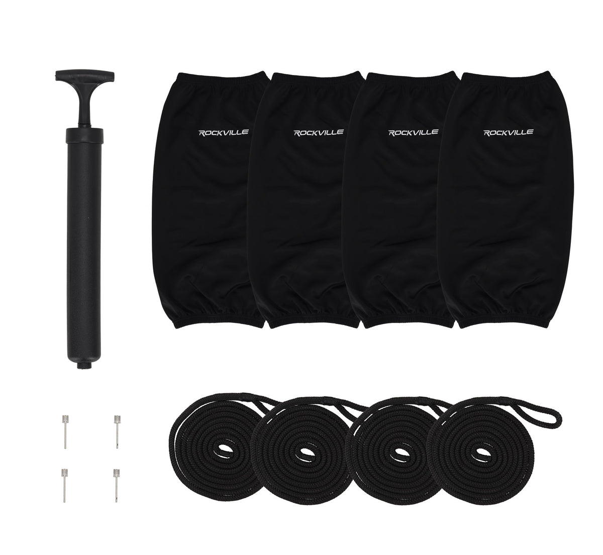 Rockville FEN410-BLACK Boat Fender Package 4 Bumpers 10"x30", 4 Covers, 4 Lines