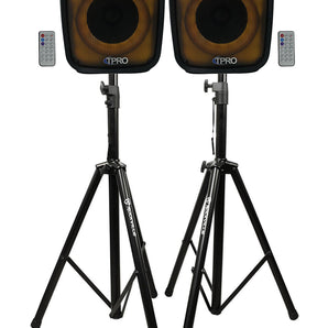 (2) Technical Pro PLIT8 Bluetooth LED 8" Party Speakers+Wireless Link+Stands