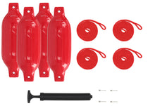Rockville FEN445-RED Boat Fender Package 4 Bumpers 4.5"x16", 4 Lines + Pump