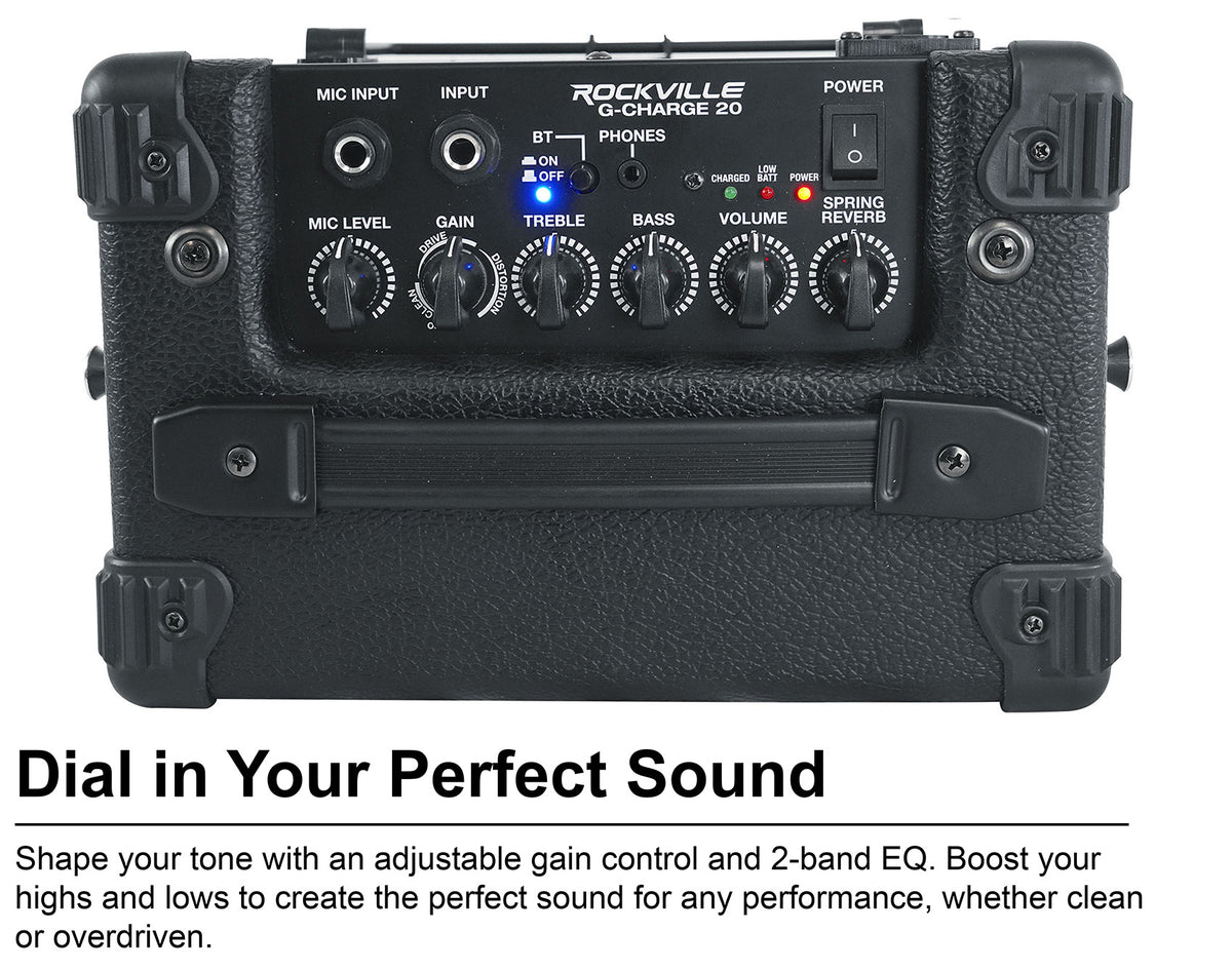 Rockville G-CHARGE 20 BLACK Rechargeable Battery Guitar Amplifier Spring Reverb