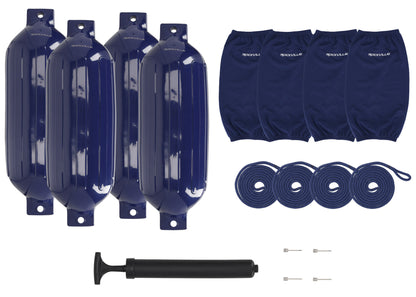 Rockville FEN410-NAVY BLUE Boat 10" Fender Package 4 Bumpers, 4 Covers, 4 Lines