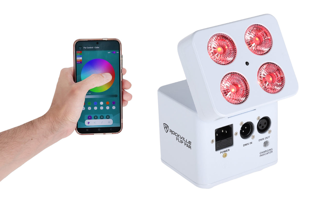Rockville FLIP PAR WHITE Battery Par Can Wash Light w/ Wireless DMX+Wifi App
