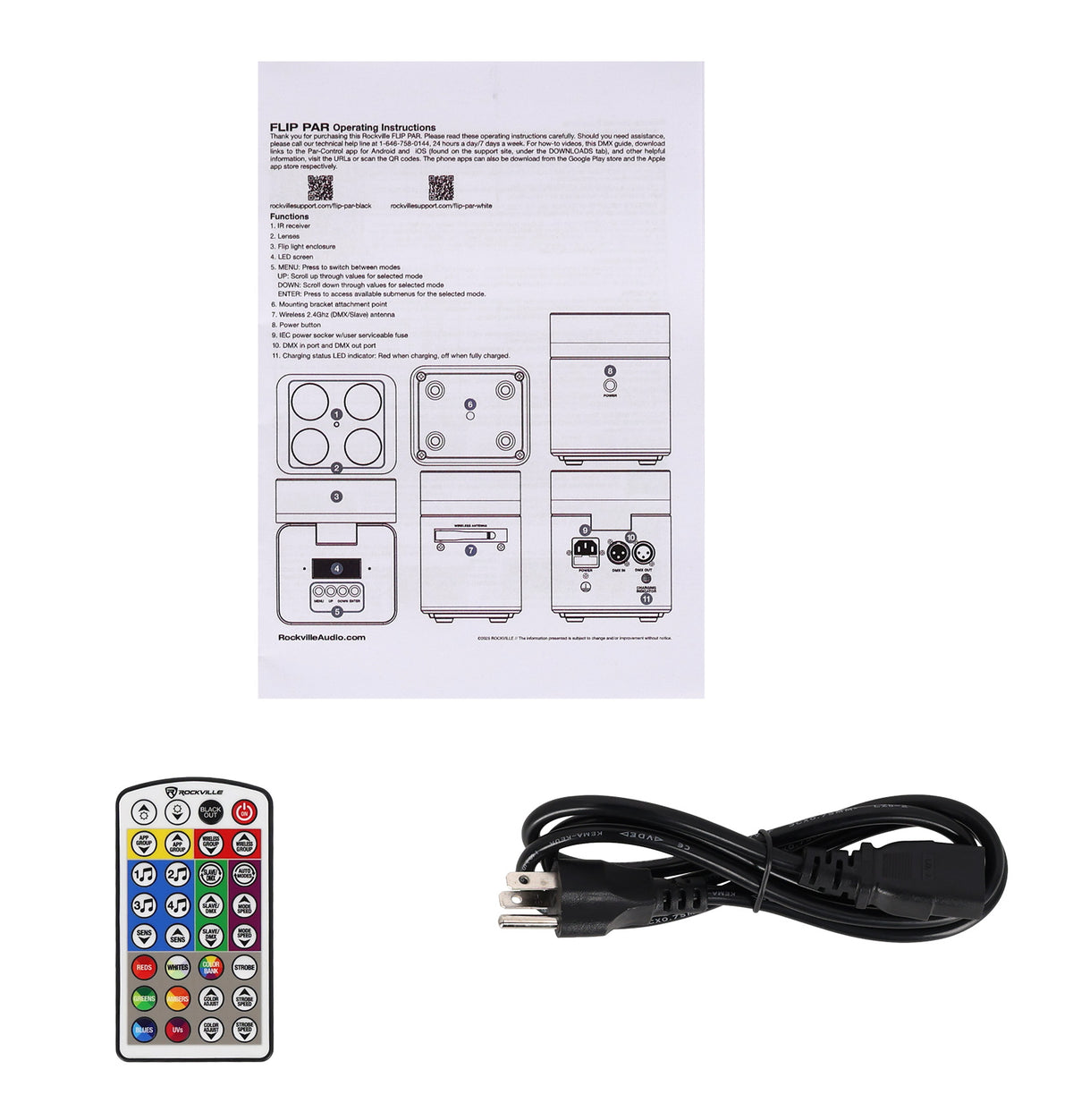 Rockville FLIP PAR WHITE Battery Par Can Wash Light w/ Wireless DMX+Wifi App