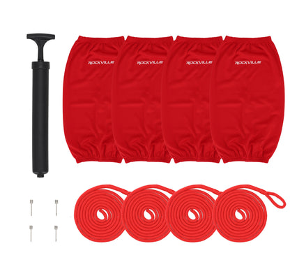 Rockville FEN410-RED Boat Fender Package 4 Bumpers 10"x30", 4 Covers, 4 Lines