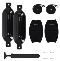 Rockville FEN265-BLACK Boat Fender Package 2 Bumpers 6.5"x23", 2 Covers, 2 Lines