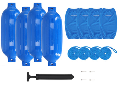 Rockville FEN410-BLUE Boat Fender Package 4 Bumpers 10"x30", 4 Covers, 4 Lines