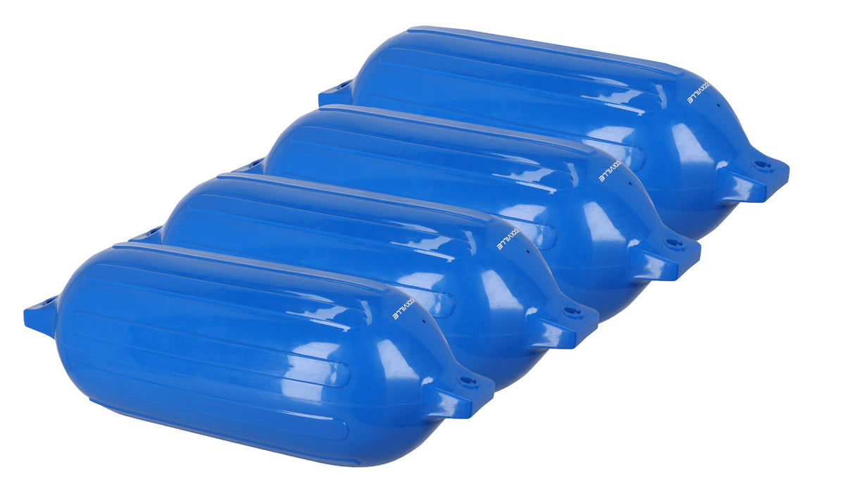 Rockville FEN410-BLUE Boat Fender Package 4 Bumpers 10"x30", 4 Covers, 4 Lines