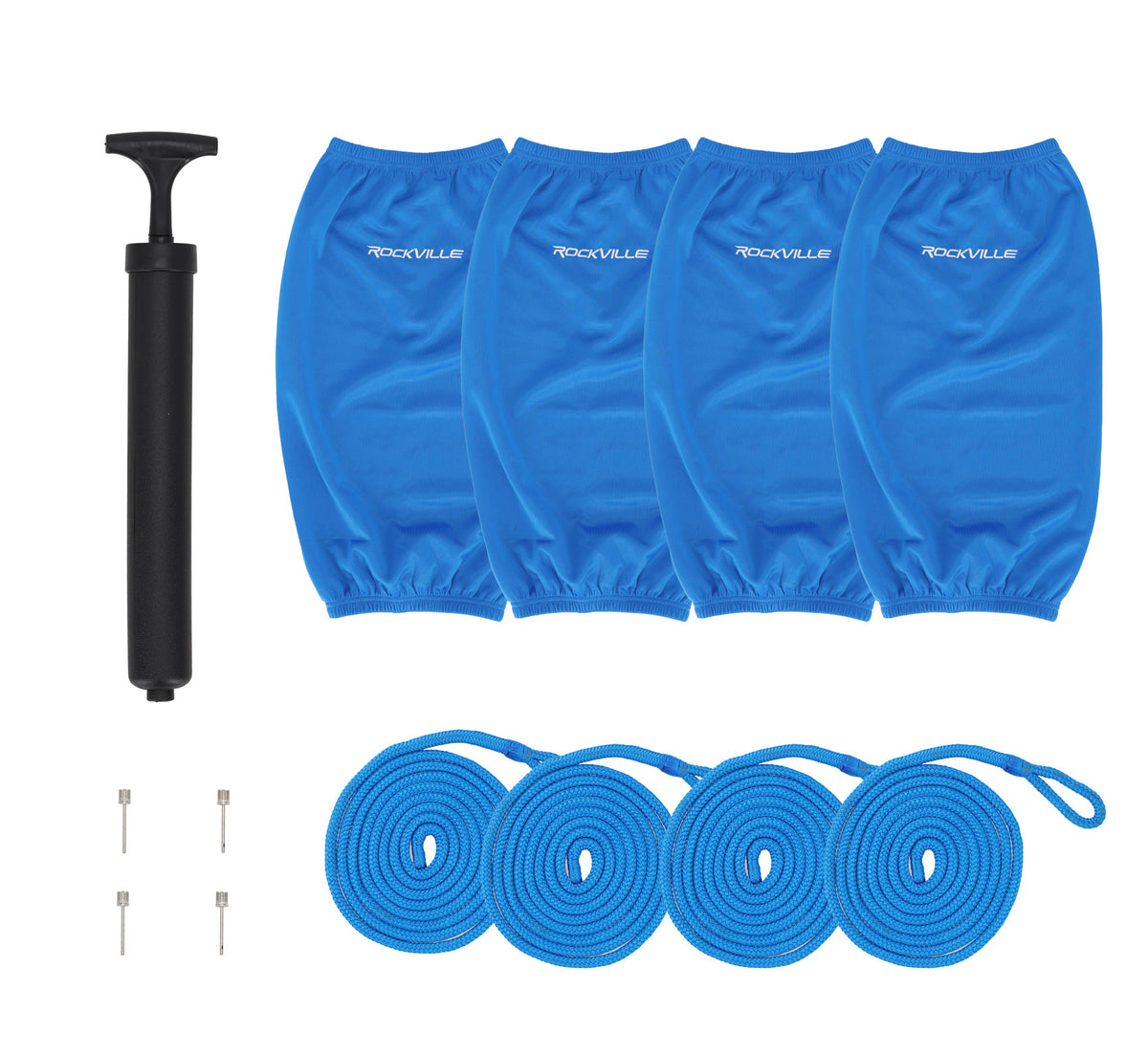 Rockville FEN410-BLUE Boat Fender Package 4 Bumpers 10"x30", 4 Covers, 4 Lines