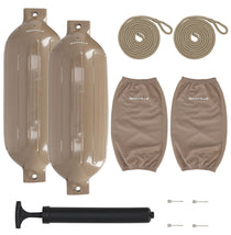 Rockville FEN210-SAND Boat Fender Package 2 Bumpers 10"x30", 2 Covers, 2 Lines
