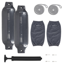 Rockville FEN285-GREY Boat Fender Package 2 Bumpers 8.5"x27", 2 Covers, 2 Lines