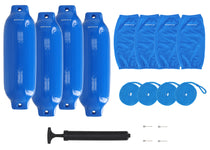 Rockville FEN485-BLUE Boat Fender Package 4 Bumpers 8.5"x27", 4 Covers, 4 Lines