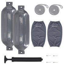 Rockville FEN210-GREY Boat Fender Package 2 Bumpers 10"x30", 2 Covers, 2 Lines