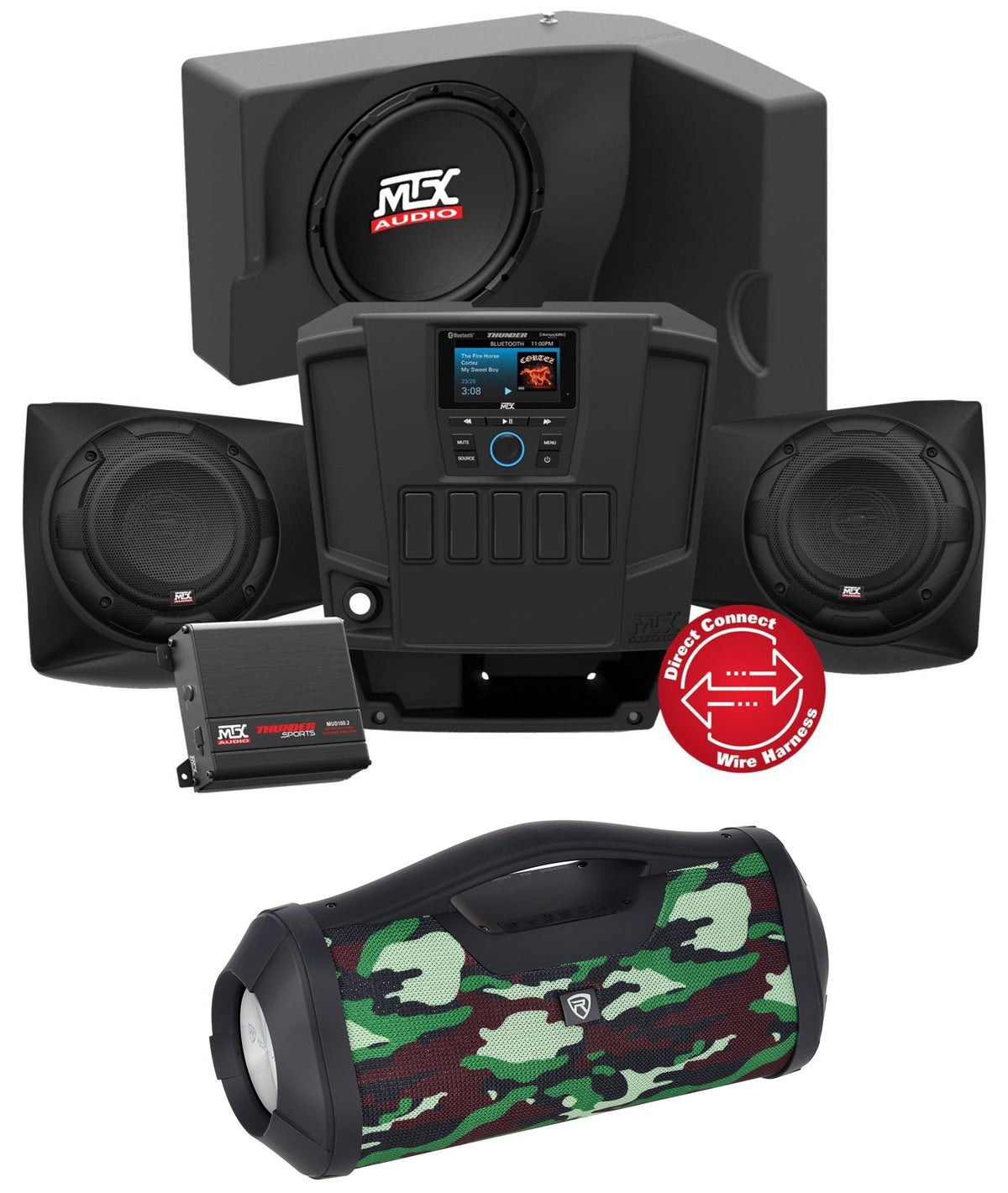 MTX RANGERSYSTEM2 3) Speakers+2) Amps for 14-18 POLARIS RANGER+Bluetooth Speaker