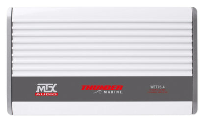 Pair MTX Audio WET77-W 7.7" 300 Watt Marine Boat Speakers+4-Channel Amp+Wires